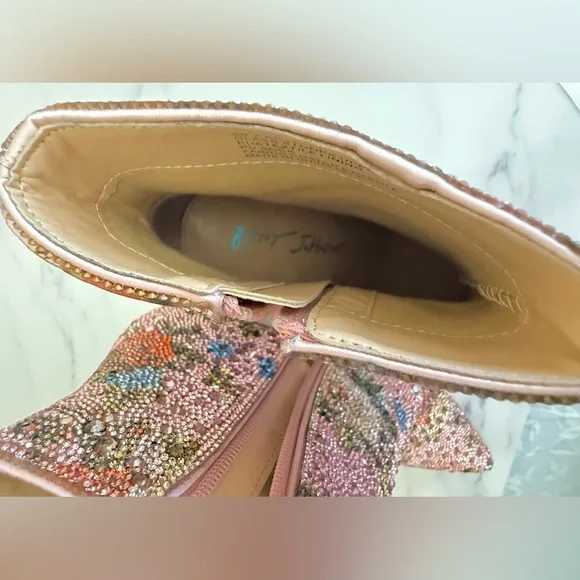 Betsey Johnson Pink Floral Crystal Block Heel Booties - Picture 7 of 12